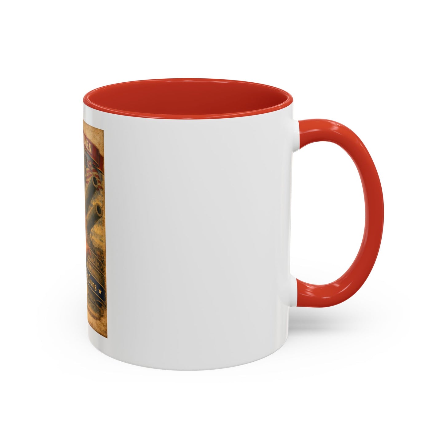 Accent Coffee Mug — Vintage 'American Women 250 Years of Big Guns' Pin-Up Military Design (11oz, 15oz)