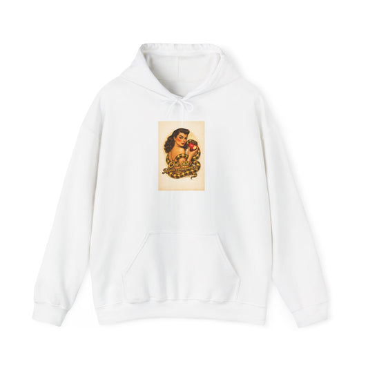 Vintage Pin-Up Apple Hoodie — Retro Tattoo Girl Graphic Sweatshirt
