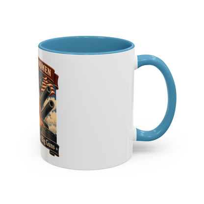 Coffee Mug — "American Women: 250 Years of Big Guns" Vintage Pin-Up Navy Design