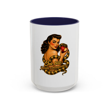 Vintage Pinup Coffee Mug — "One Bite... Infinite Consequences"