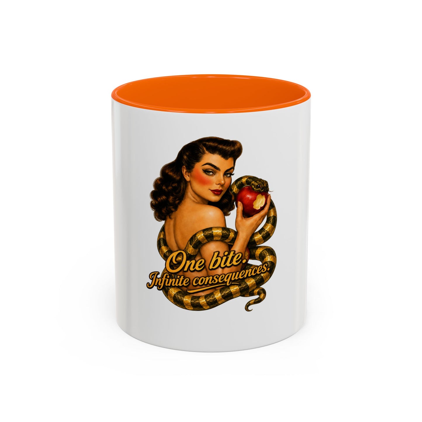 Vintage Pinup Coffee Mug — "One Bite... Infinite Consequences"