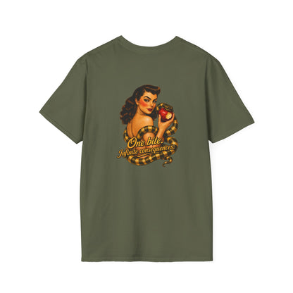 Vintage Pin-Up Snake & Apple T-Shirt — "One Bite" Retro Tattoo Style Top
