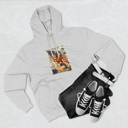 Patriotic Vintage Stamp Hoodie — American Flag & Eagle Graphic