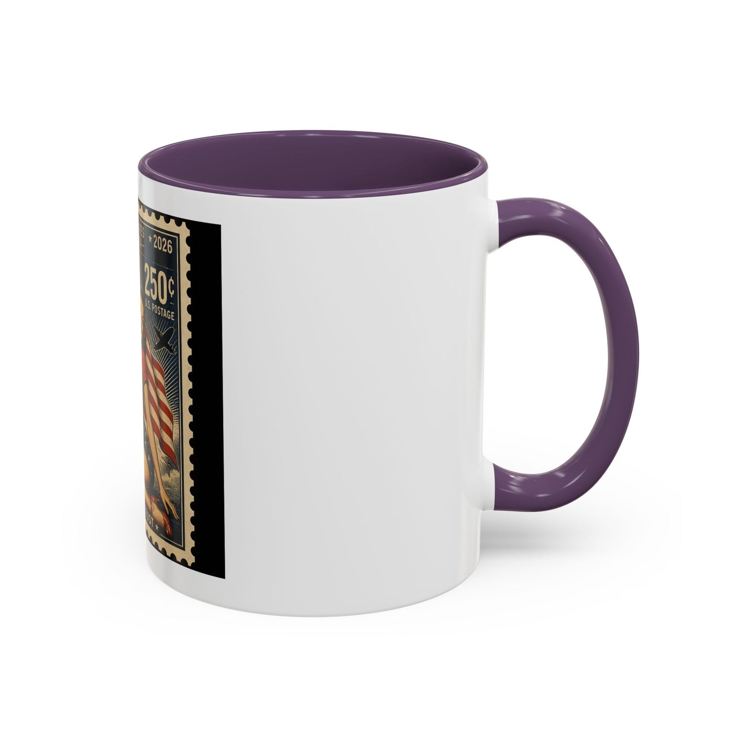 Vintage American Pin-Up Stamp Coffee Mug — Patriotic 1945 “In God We Trust” Accent Mug