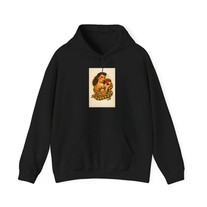 Vintage Pin-Up Apple Hoodie — Retro Tattoo Girl Graphic Sweatshirt