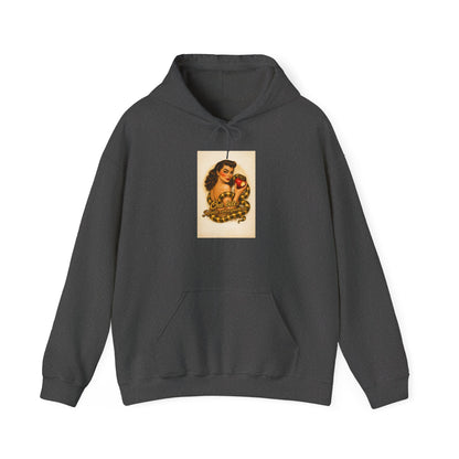 Vintage Pin-Up Apple Hoodie — Retro Tattoo Girl Graphic Sweatshirt