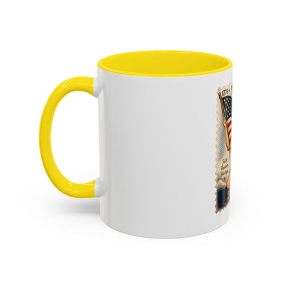 Vintage Patriotic Coffee Mug — 1776–2026 Pinup with American Flag (78 Stamp Design)