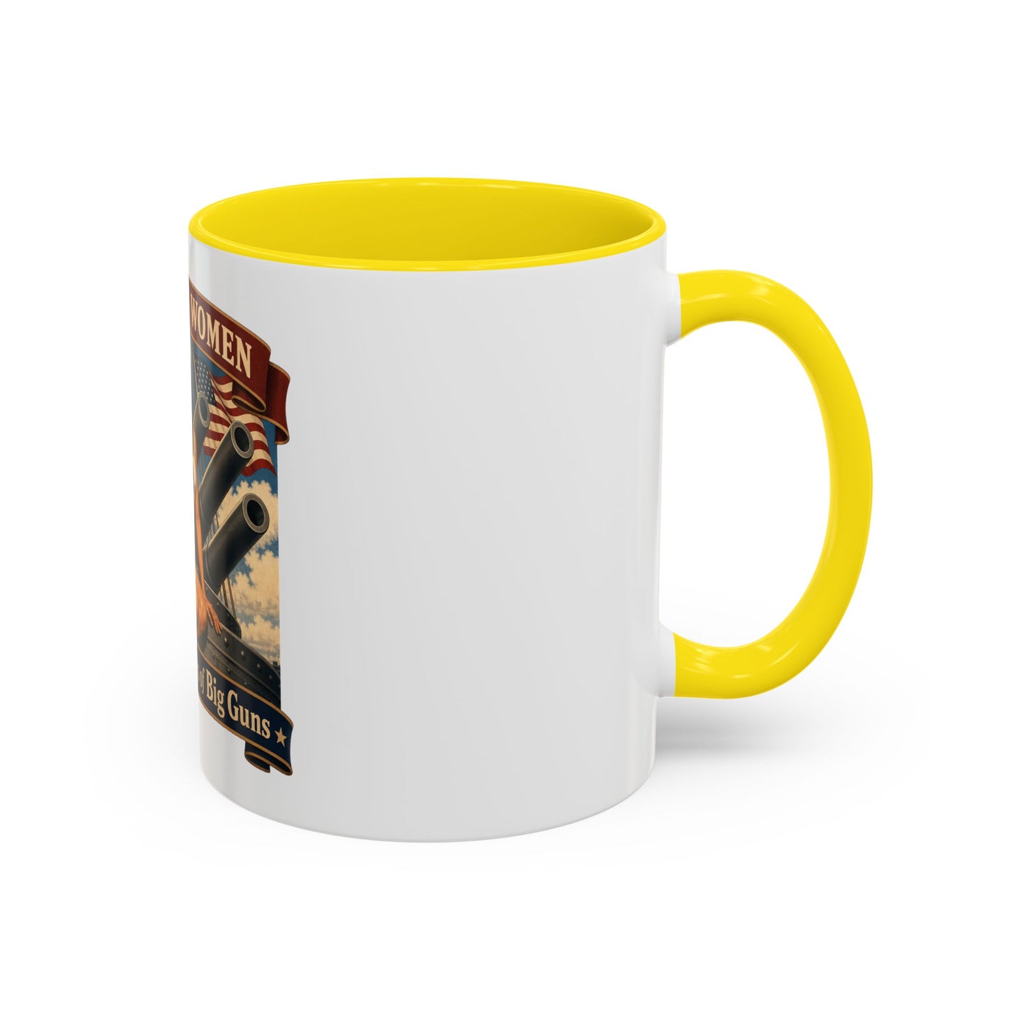 Coffee Mug — "American Women: 250 Years of Big Guns" Vintage Pin-Up Navy Design