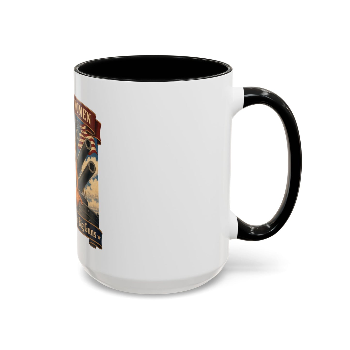 Coffee Mug — "American Women: 250 Years of Big Guns" Vintage Pin-Up Navy Design