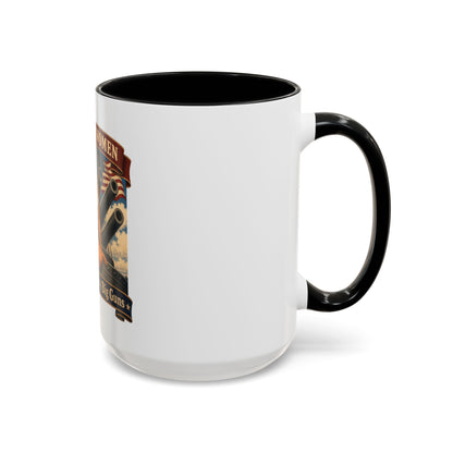 Coffee Mug — "American Women: 250 Years of Big Guns" Vintage Pin-Up Navy Design