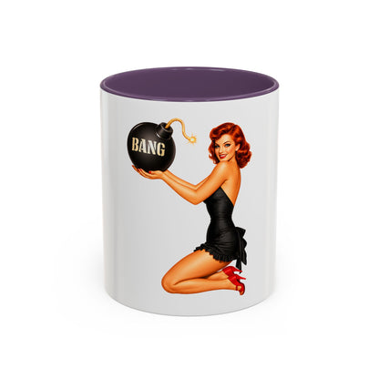 Pinup Bombshell Accent Coffee Mug — Retro 'BANG' Pin-Up Design