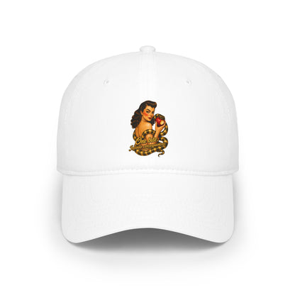 Vintage Pinup Baseball Cap — "One More Kiss" Retro Tattoo Style Low Profile Hat