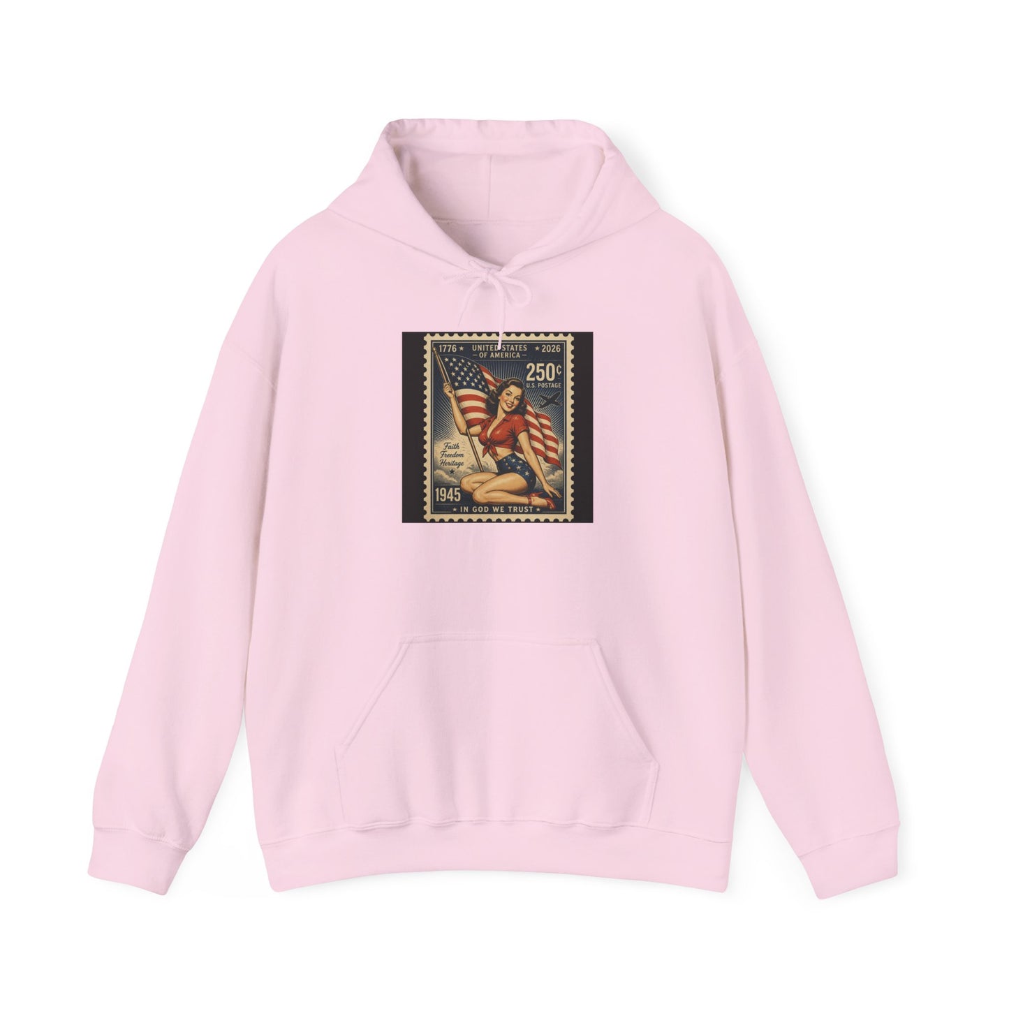 Vintage American Flag Stamp Hoodie — Patriotic Retro Postage Design
