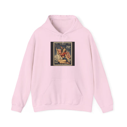 Vintage American Flag Stamp Hoodie — Patriotic Retro Postage Design