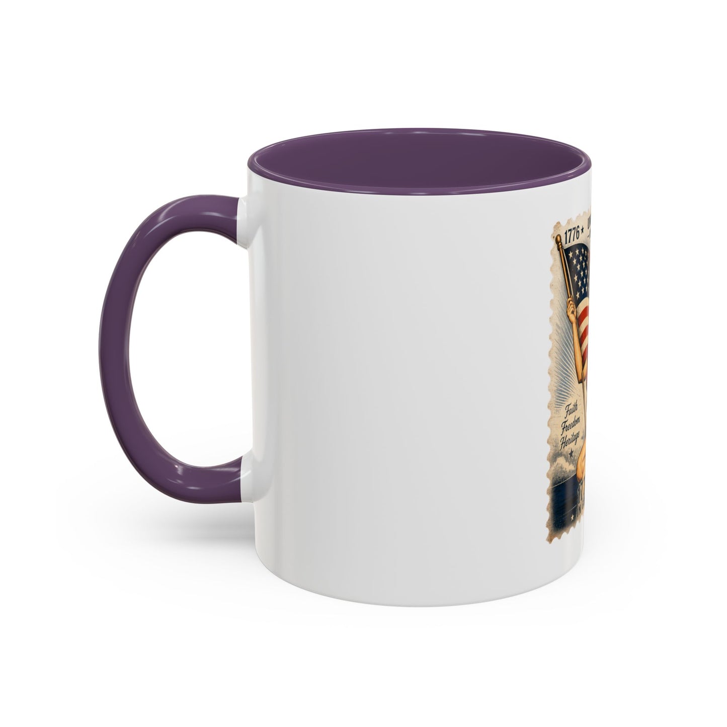 Vintage Patriotic Coffee Mug — 1776–2026 Pinup with American Flag (78 Stamp Design)