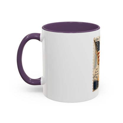 Vintage Patriotic Coffee Mug — 1776–2026 Pinup with American Flag (78 Stamp Design)