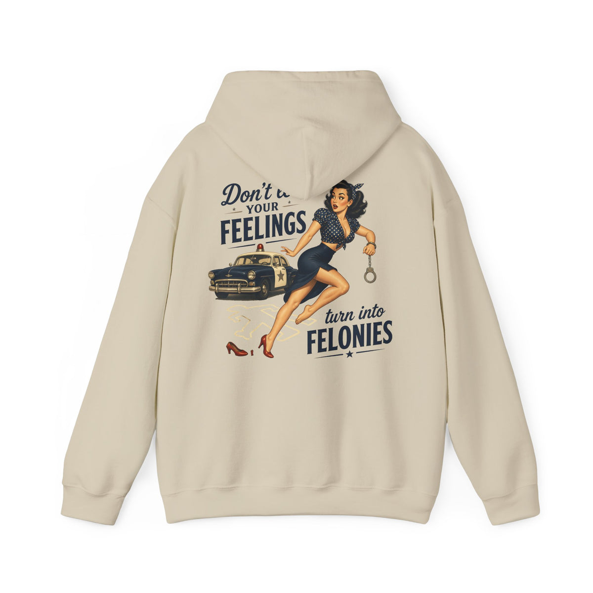 "Don't Let Your Feelings Turn Into Felonies" Retro Pin-Up Hoodie