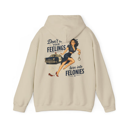 "Don't Let Your Feelings Turn Into Felonies" Retro Pin-Up Hoodie