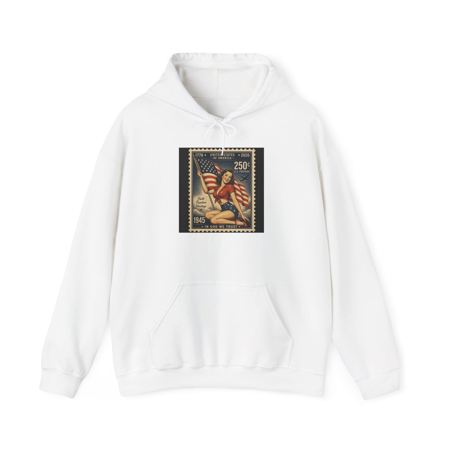 Vintage American Flag Stamp Hoodie — Patriotic Retro Postage Design