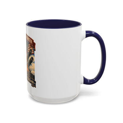 Coffee Mug — "American Women: 250 Years of Big Guns" Vintage Pin-Up Navy Design