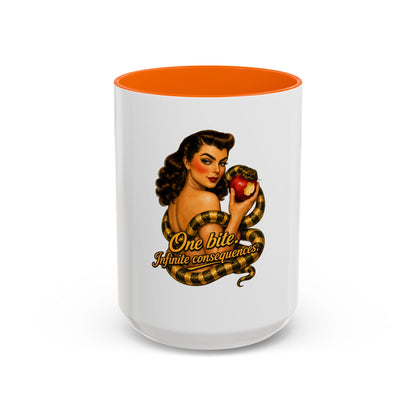 Vintage Pinup Coffee Mug — "One Bite... Infinite Consequences"