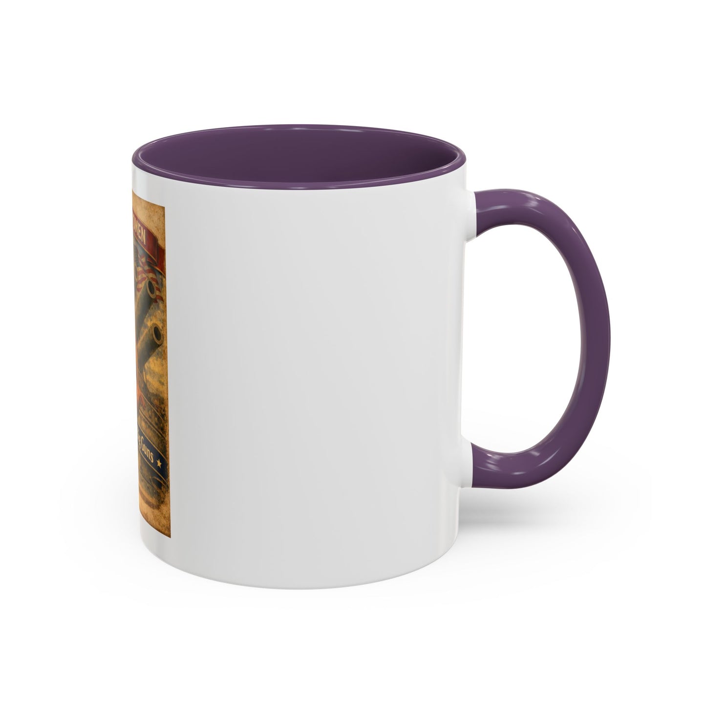 Accent Coffee Mug — Vintage 'American Women 250 Years of Big Guns' Pin-Up Military Design (11oz, 15oz)