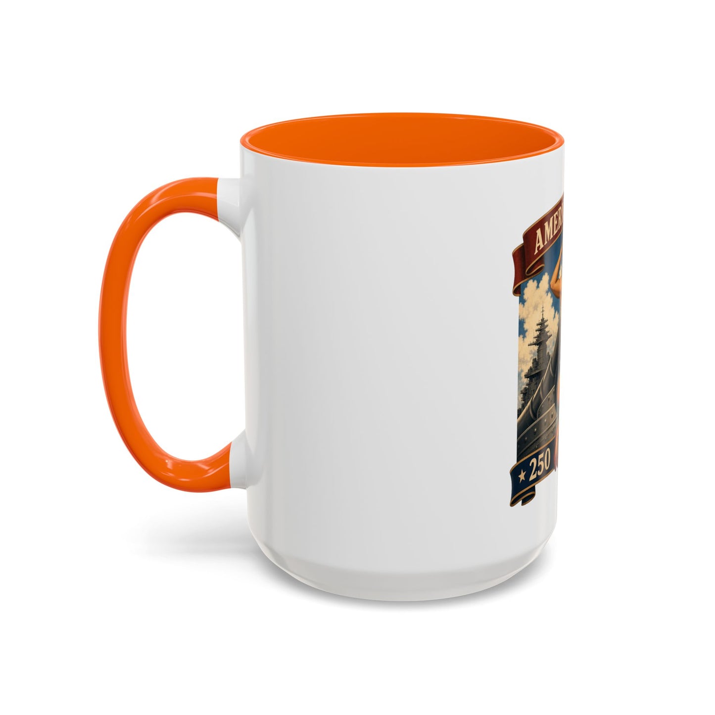 Coffee Mug — "American Women: 250 Years of Big Guns" Vintage Pin-Up Navy Design