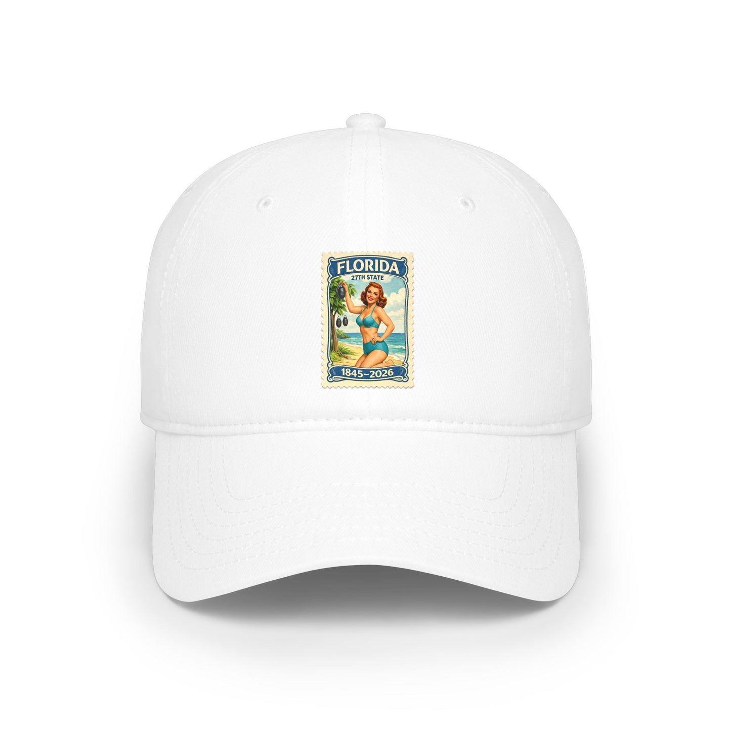 Florida Vintage Pinup Baseball Cap — Retro Beach Stamp Design