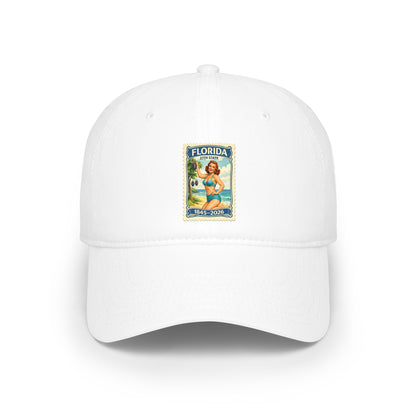 Florida Vintage Pinup Baseball Cap — Retro Beach Stamp Design