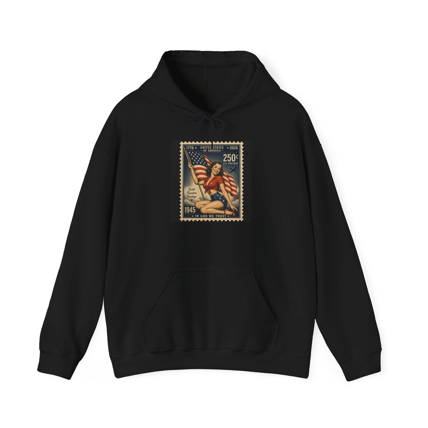 Vintage American Flag Stamp Hoodie — Patriotic Retro Postage Design