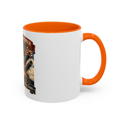 Coffee Mug — "American Women: 250 Years of Big Guns" Vintage Pin-Up Navy Design