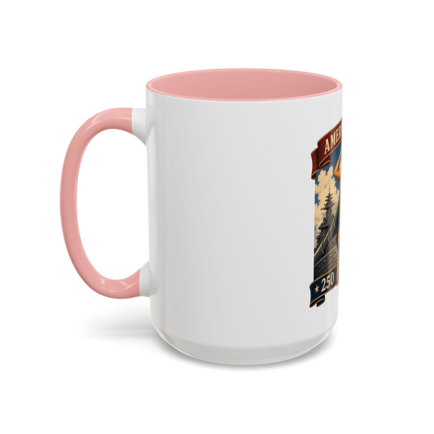 Coffee Mug — "American Women: 250 Years of Big Guns" Vintage Pin-Up Navy Design