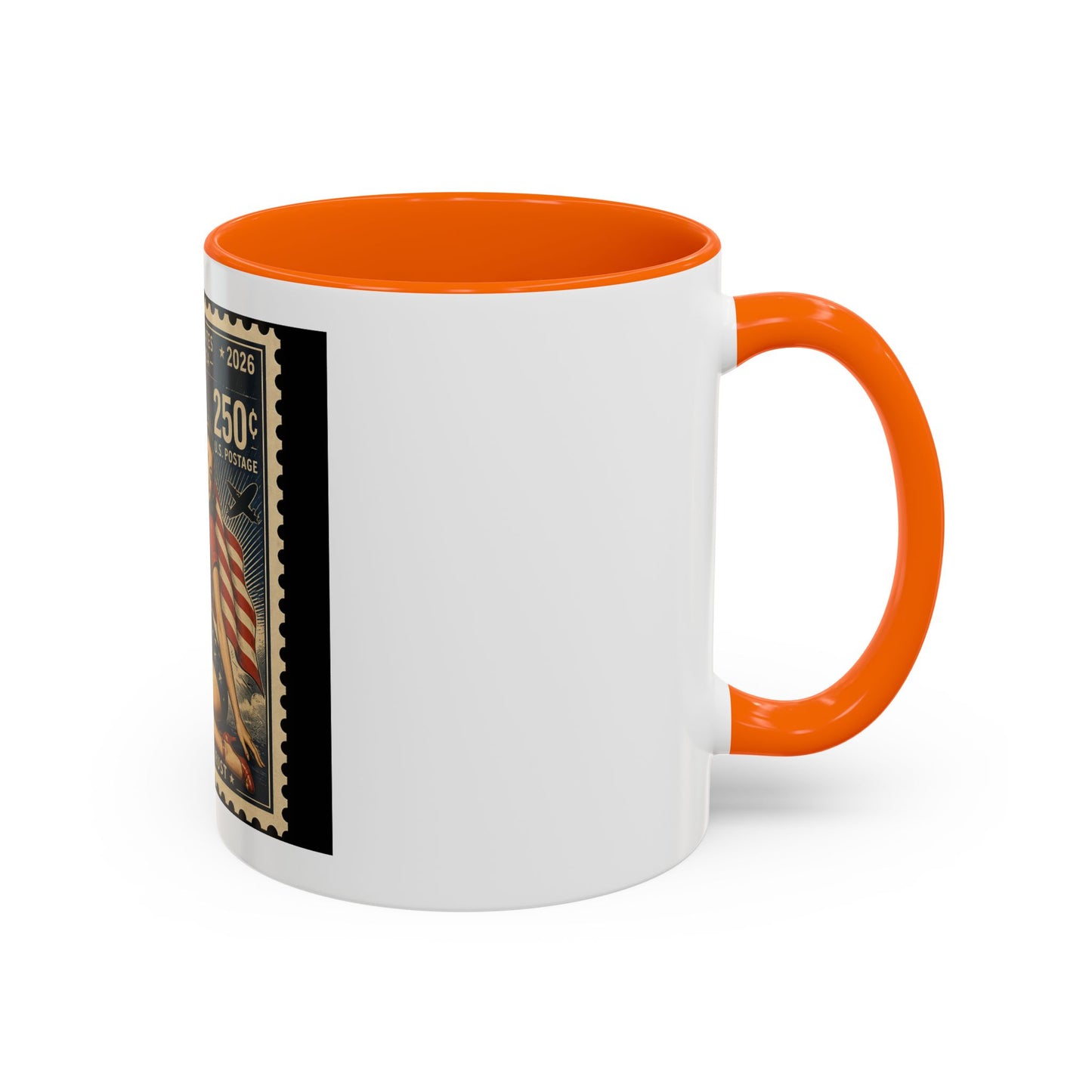 Vintage American Pin-Up Stamp Coffee Mug — Patriotic 1945 “In God We Trust” Accent Mug