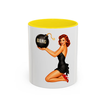 Pinup Bombshell Accent Coffee Mug — Retro 'BANG' Pin-Up Design