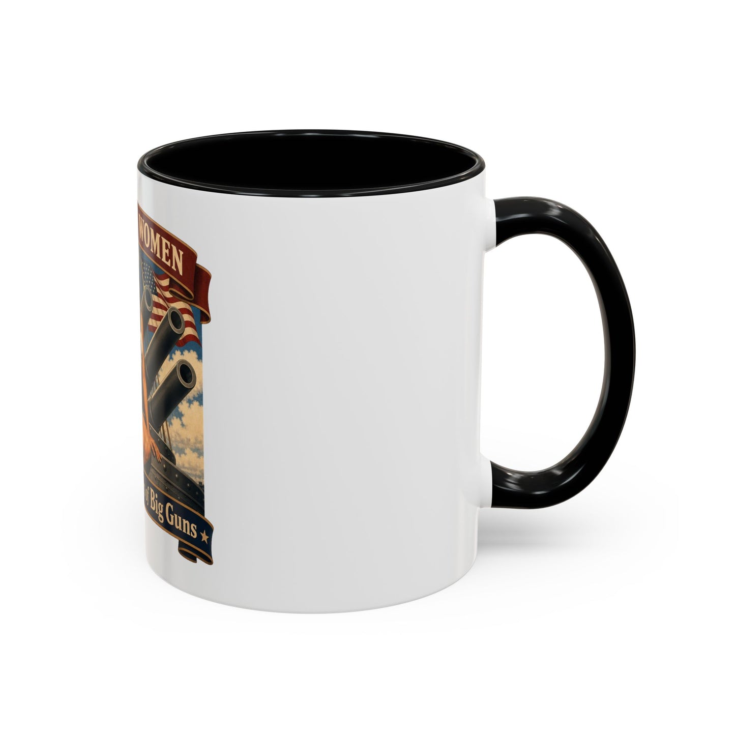 Coffee Mug — "American Women: 250 Years of Big Guns" Vintage Pin-Up Navy Design
