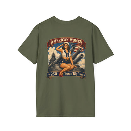 American Women Pin-Up T-Shirt — Vintage Patriotic Navy Gunboat Design