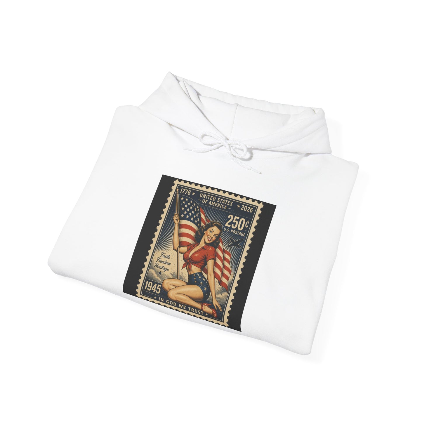 Vintage American Flag Stamp Hoodie — Patriotic Retro Postage Design