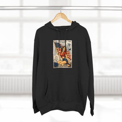 Patriotic Vintage Stamp Hoodie — American Flag & Eagle Graphic