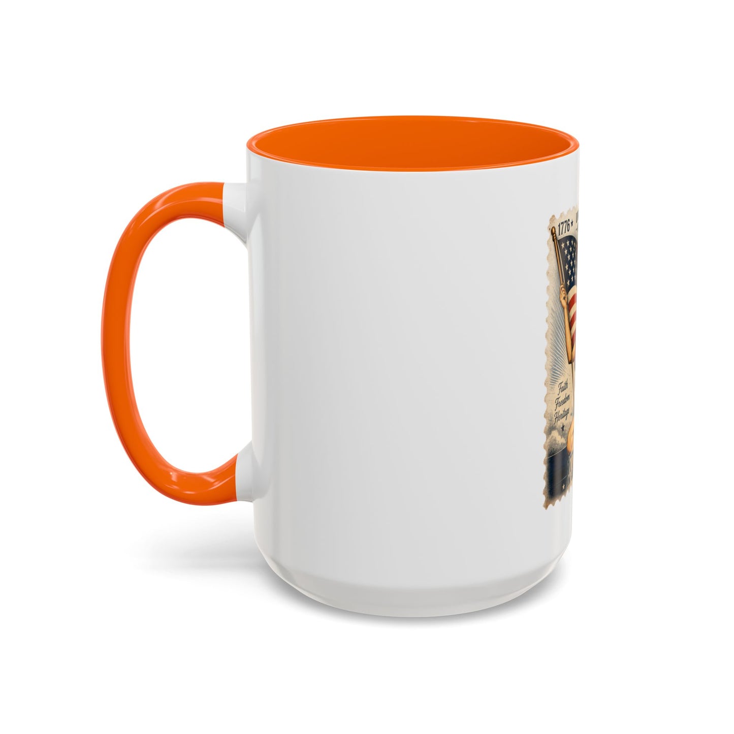 Vintage Patriotic Coffee Mug — 1776–2026 Pinup with American Flag (78 Stamp Design)