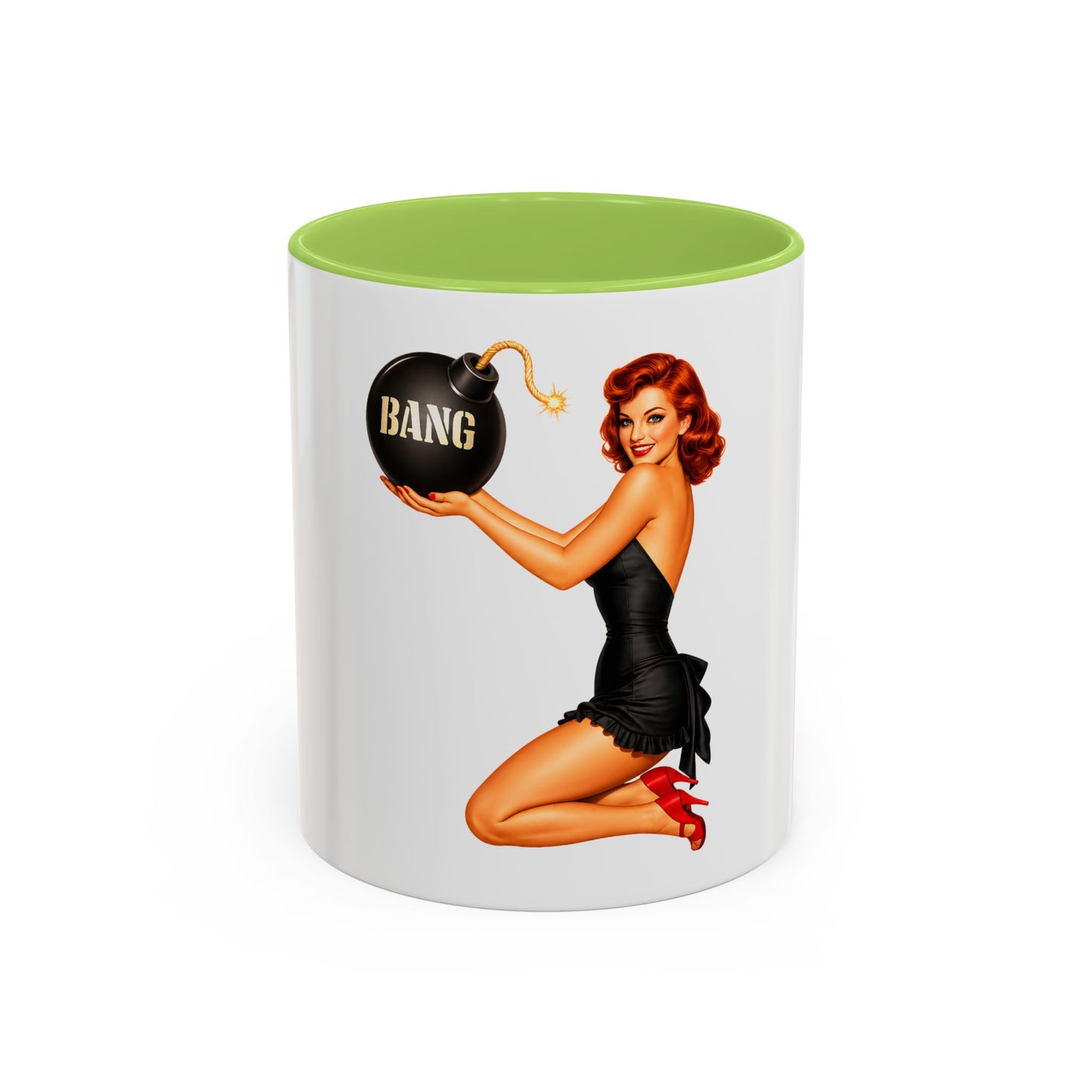 Pinup Bombshell Accent Coffee Mug — Retro 'BANG' Pin-Up Design
