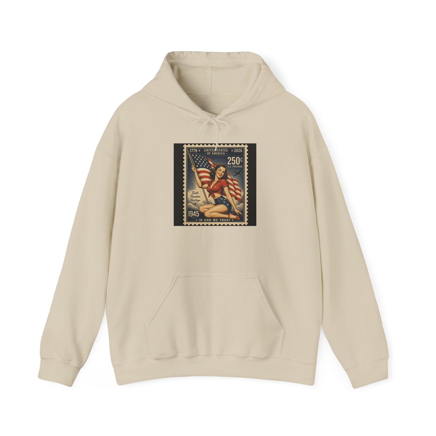 Vintage American Flag Stamp Hoodie — Patriotic Retro Postage Design
