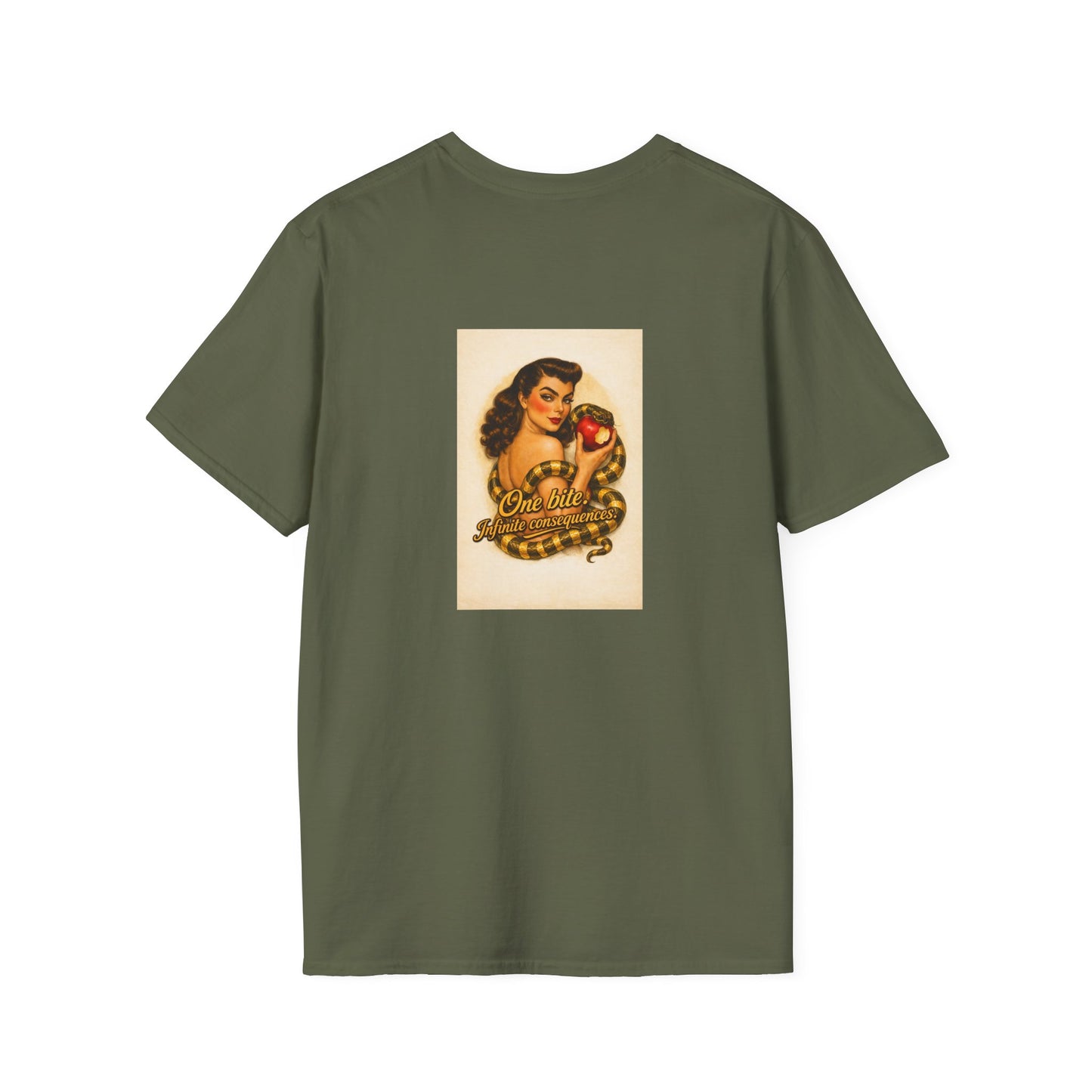 Pinup Girl Tattoo Tee — Retro 'No Bite' Apple Design
