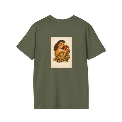 Pinup Girl Tattoo Tee — Retro 'No Bite' Apple Design