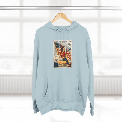 Patriotic Vintage Stamp Hoodie — American Flag & Eagle Graphic