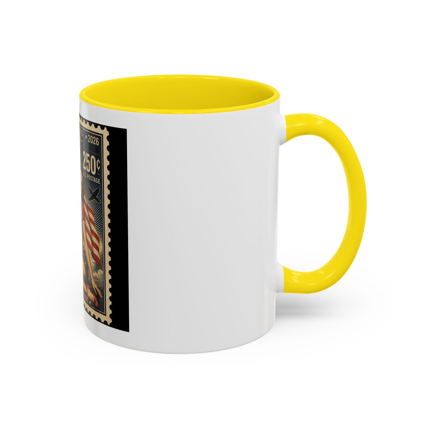 Vintage American Pin-Up Stamp Coffee Mug — Patriotic 1945 “In God We Trust” Accent Mug