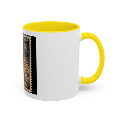Vintage American Pin-Up Stamp Coffee Mug — Patriotic 1945 “In God We Trust” Accent Mug
