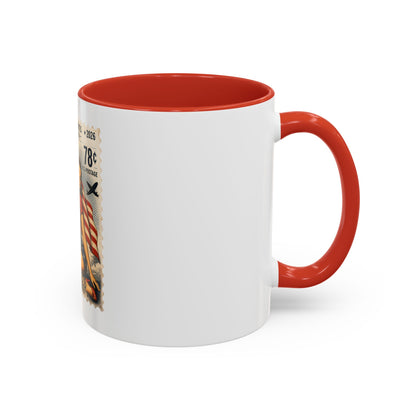 Vintage Patriotic Coffee Mug — 1776–2026 Pinup with American Flag (78 Stamp Design)