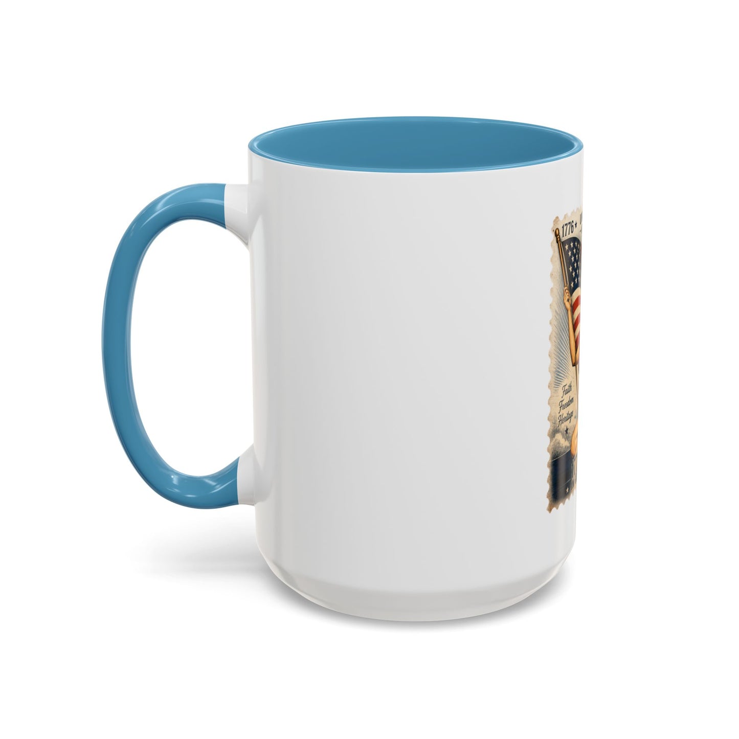 Vintage Patriotic Coffee Mug — 1776–2026 Pinup with American Flag (78 Stamp Design)