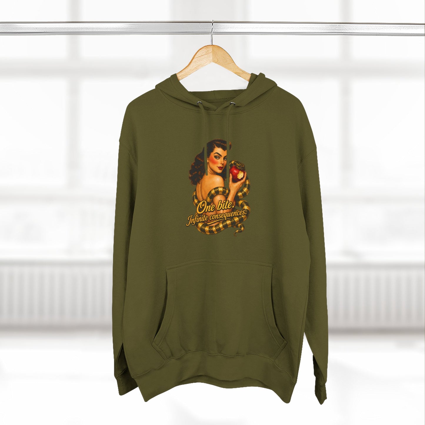 Vintage Pinup Hoodie - "One Bite and You’re Mine" Retro Tattoo Design