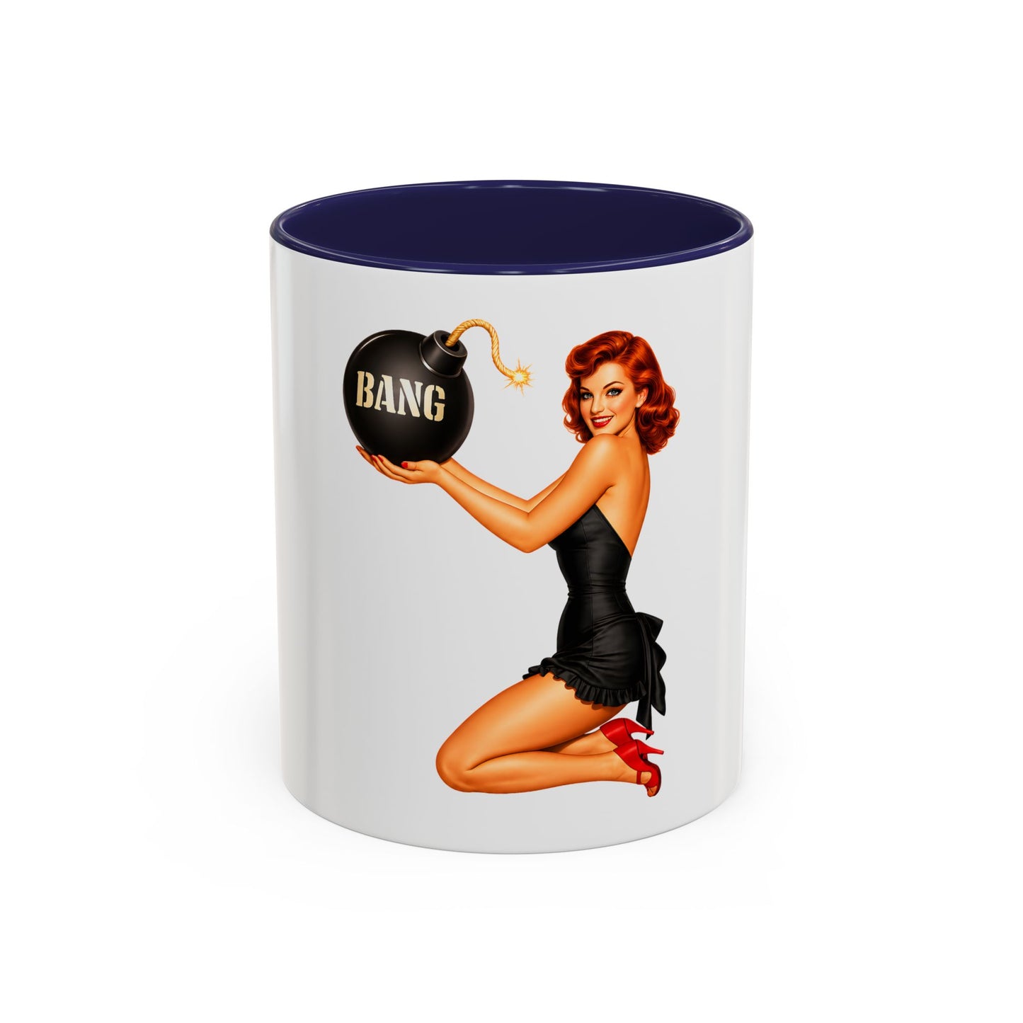 Pinup Bombshell Accent Coffee Mug — Retro 'BANG' Pin-Up Design